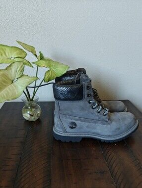 Timberland Grey Suede Ankle Boots with Black Collar 7